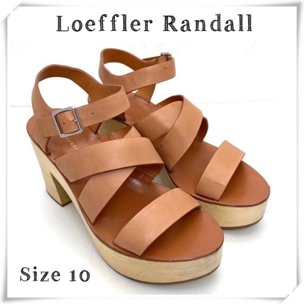 LOEFFLER Randall Maren Clog Wood Platform Strapped Sandals in Natural Size 10